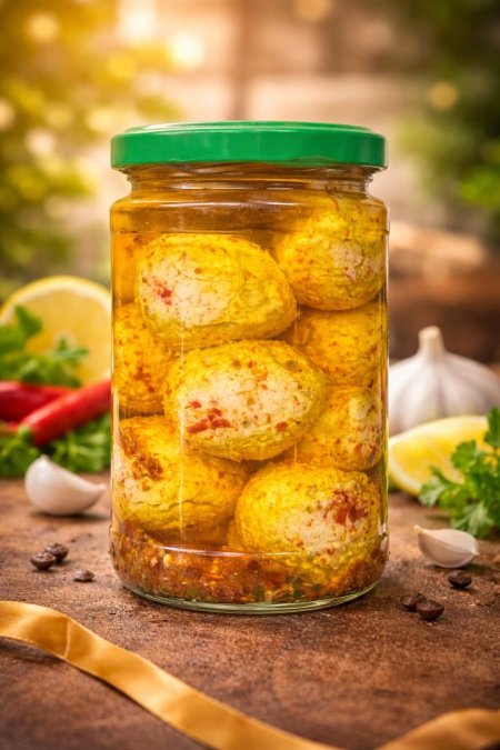 لبنة كرات مكبوسة بالزيت مع الأعشاب والشطة